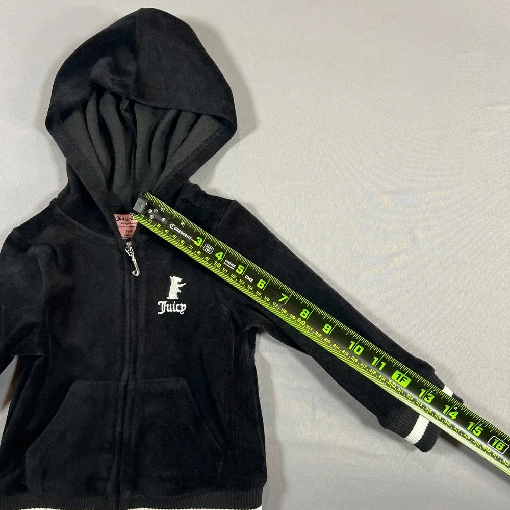 Juicy Couture Hoodie Kids 18M Black Cotton Logo Embroidered Ribbed Trim Full Zip